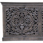 71" Gray Distressed Solid Wood Carved Floral Sideboard with Four Doors