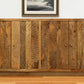 72" Natural Distressed Solid Wood Carved Geometric Sideboard with Four Doors