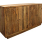 72" Natural Distressed Solid Wood Carved Geometric Sideboard with Four Doors
