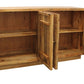 72" Natural Distressed Solid Wood Carved Geometric Sideboard with Four Doors