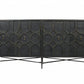 71" Brown Distressed Solid Wood Carved Geometric Sideboard with Four Doors