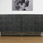 71" Brown Distressed Solid Wood Carved Geometric Sideboard with Four Doors