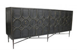 71" Brown Distressed Solid Wood Carved Geometric Sideboard with Four Doors