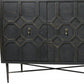 71" Brown Distressed Solid Wood Carved Geometric Sideboard with Four Doors