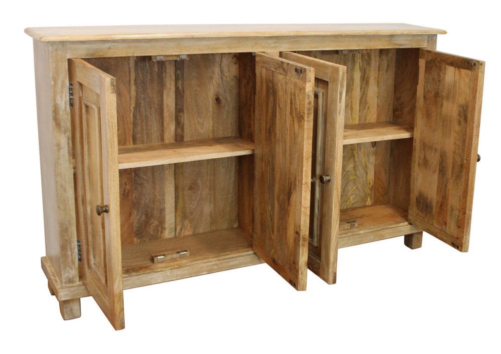 60" Natural Distressed Solid Wood Sideboard with Four Doors