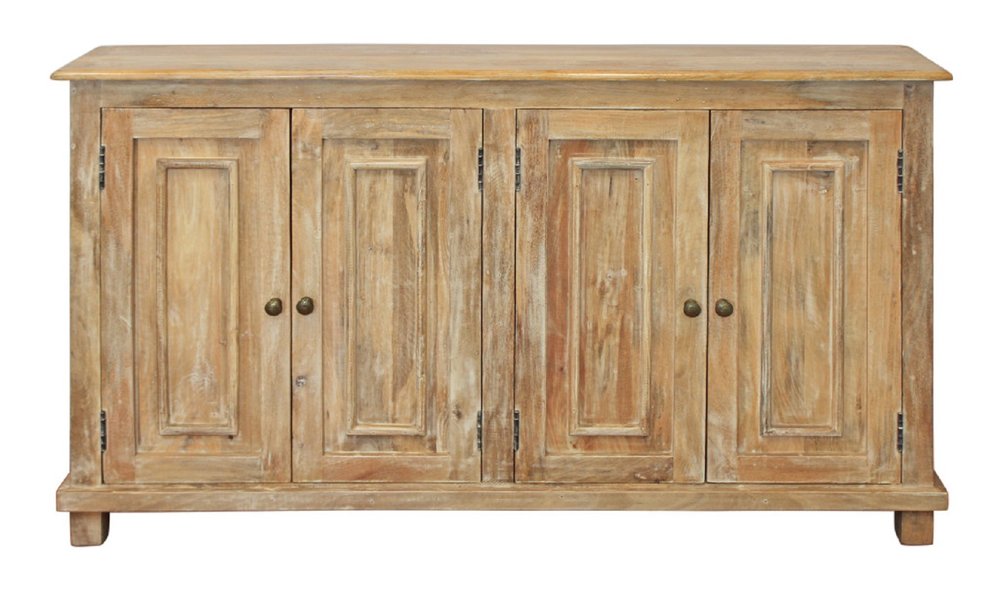 60" Natural Distressed Solid Wood Sideboard with Four Doors