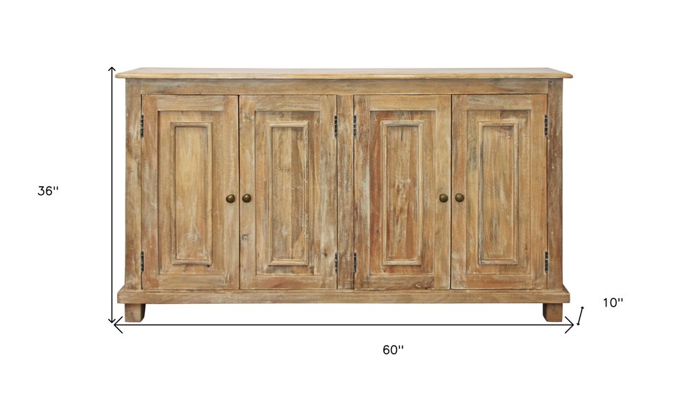 60" Natural Distressed Solid Wood Sideboard with Four Doors