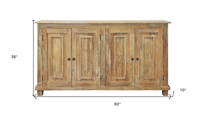 60" Natural Distressed Solid Wood Sideboard with Four Doors