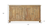 60" Natural Distressed Solid Wood Sideboard with Four Doors