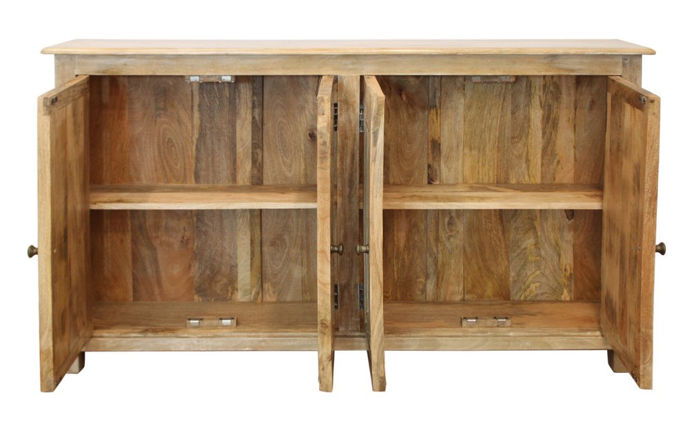 60" Natural Distressed Solid Wood Sideboard with Four Doors