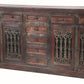 90" Brown Solid Wood Nine Drawer Buffet Table with Four Doors