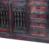 90" Brown Solid Wood Nine Drawer Buffet Table with Four Doors