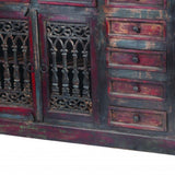 90" Brown Solid Wood Nine Drawer Buffet Table with Four Doors