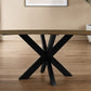 60" Natural And Black Rounded Solid Wood And Iron Pedestal Base Dining Table