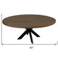60" Natural And Black Rounded Solid Wood And Iron Pedestal Base Dining Table