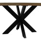 60" Natural And Black Rounded Solid Wood And Iron Pedestal Base Dining Table