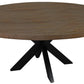 60" Natural And Black Rounded Solid Wood And Iron Pedestal Base Dining Table