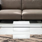 39" Clear and White Glass And Wood Square Pedestal Coffee Table With Shelf