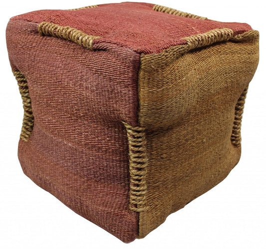 18" Pink and Orange Jute Cube Pouf Ottoman
