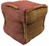 18" Pink and Orange Jute Cube Pouf Ottoman