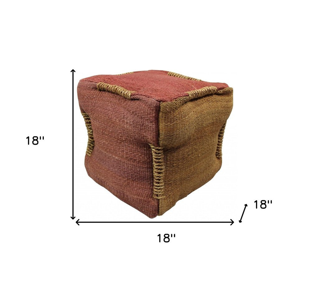 18" Pink and Orange Jute Cube Pouf Ottoman