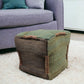 18" Green and Brown Jute Cube Pouf Ottoman