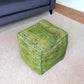 18" Green Recycled Silk and Cotton Blend Cube Pouf Ottoman