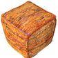 18" Orange Recycled Silk and Cotton Blend Cube Pouf Ottoman