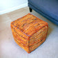 18" Orange Recycled Silk and Cotton Blend Cube Pouf Ottoman