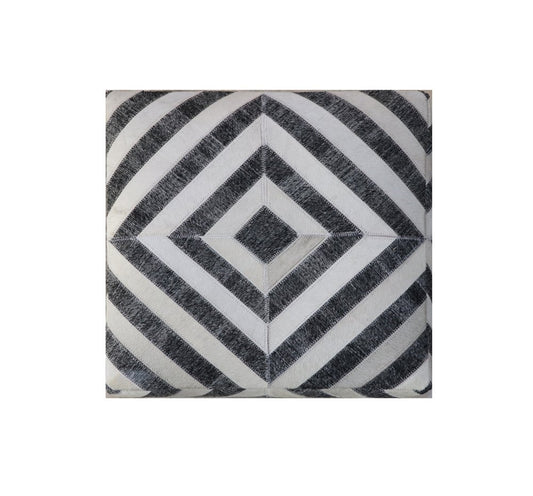 18" Dark Gray and Ivory Hair on Hide Cube Geometric Pouf Ottoman