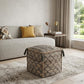 18" Natural Gray And Taupe Jute Cube Trellis Pouf Ottoman