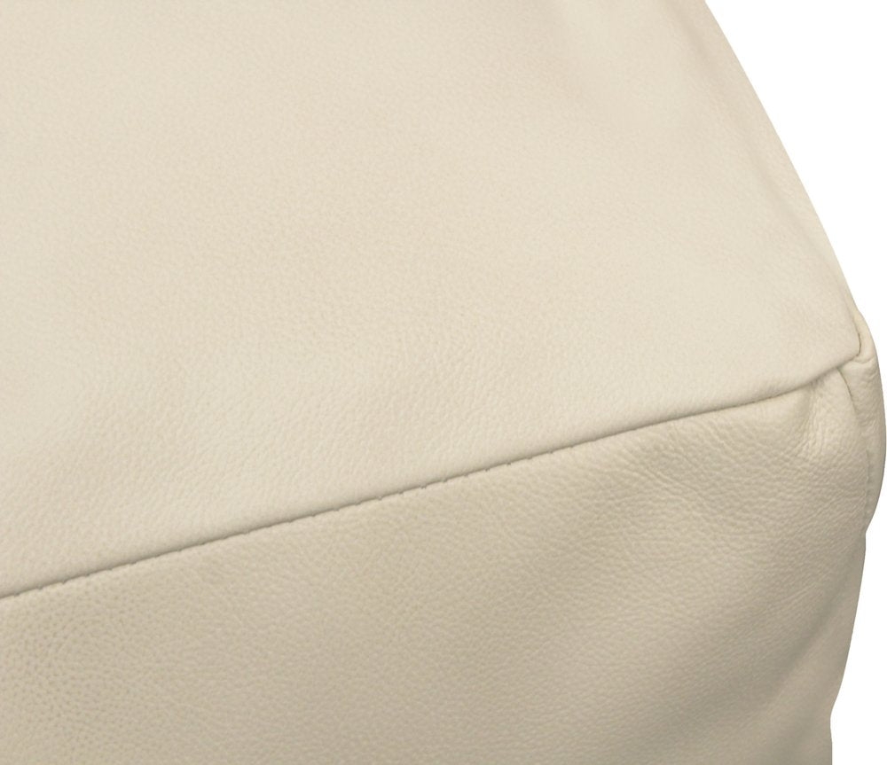 22" Ivory Leather Pouf Ottoman