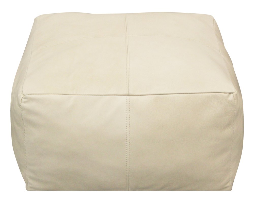 22" Ivory Leather Pouf Ottoman