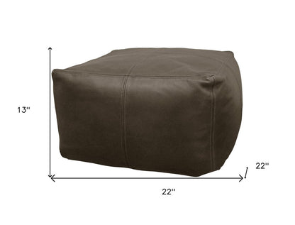 22" Gray Brown Distressed Leather Pouf Ottoman