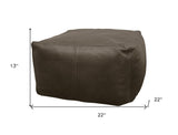 22" Gray Brown Distressed Leather Pouf Ottoman