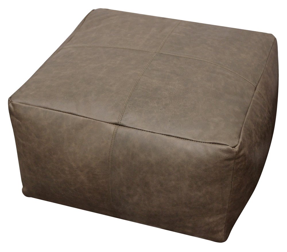 22" Gray Brown Distressed Leather Pouf Ottoman