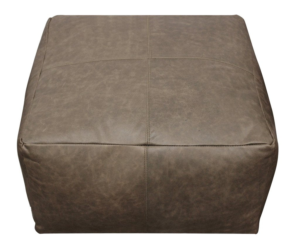 22" Gray Brown Distressed Leather Pouf Ottoman