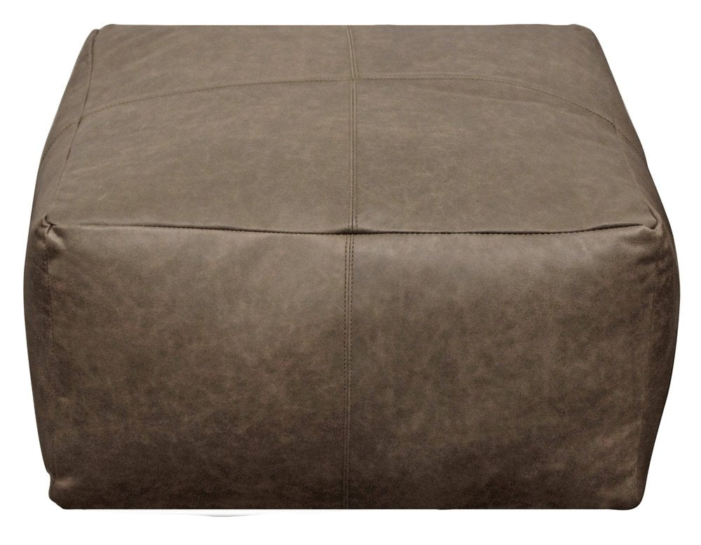 22" Gray Brown Distressed Leather Pouf Ottoman