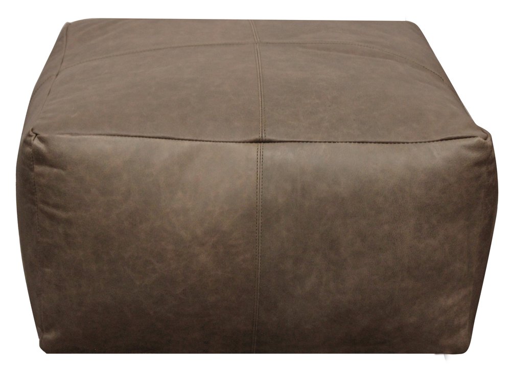 22" Gray Brown Distressed Leather Pouf Ottoman