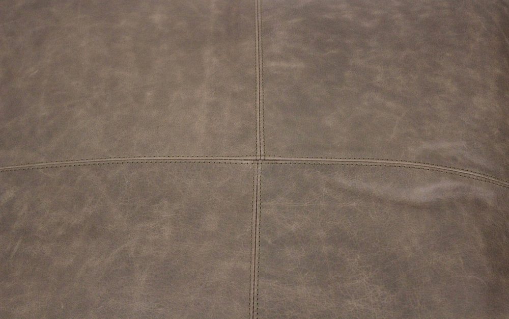 22" Gray Brown Distressed Leather Pouf Ottoman