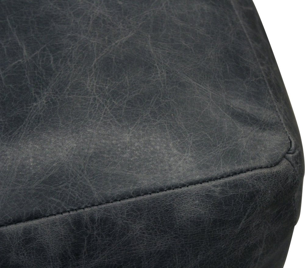 22" Black Distressed Leather Pouf Ottoman