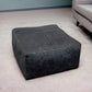 22" Black Distressed Leather Pouf Ottoman