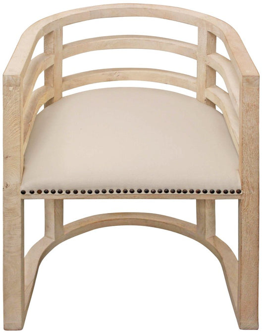 Ivory and Natural Upholstered Linen Curved Back Dining Arm Chair