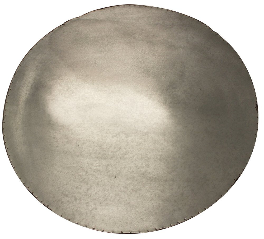 32" White and Natural Iron and Solid Wood Round Drum Coffee Table