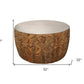 32" White and Natural Iron and Solid Wood Round Drum Coffee Table