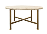 30" Ivory and Brass Genuine Marble and Iron Round Frame Coffee Table