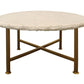 30" Ivory and Brass Genuine Marble and Iron Round Frame Coffee Table