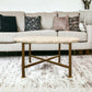 30" Ivory and Brass Genuine Marble and Iron Round Frame Coffee Table