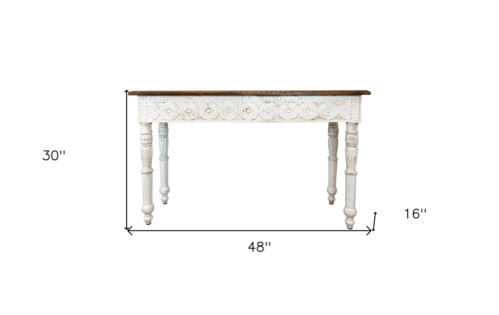 48" Natural and White Solid Wood Distressed Console Table