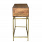 36" Brown and Brass Solid Wood Distressed Frame Console Table With Storage